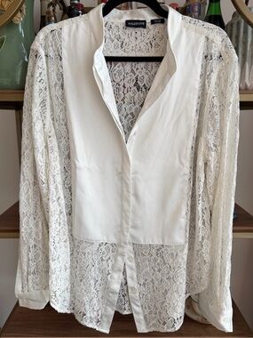 White Wildfang Lace Panel Button-Up Shirt